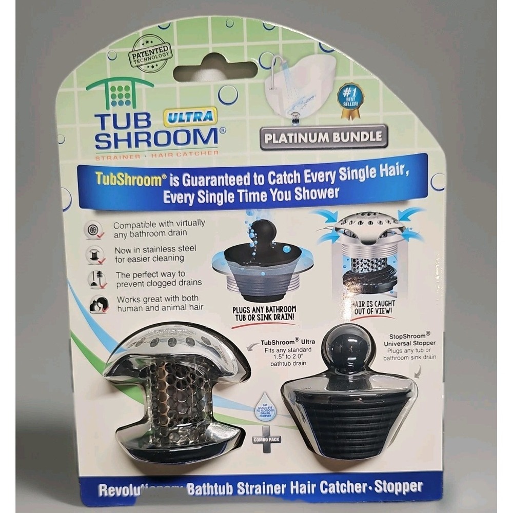 TubShroom Ultra Platinum Bundle Hair Catcher Stainless Steel TSULT455 Silver